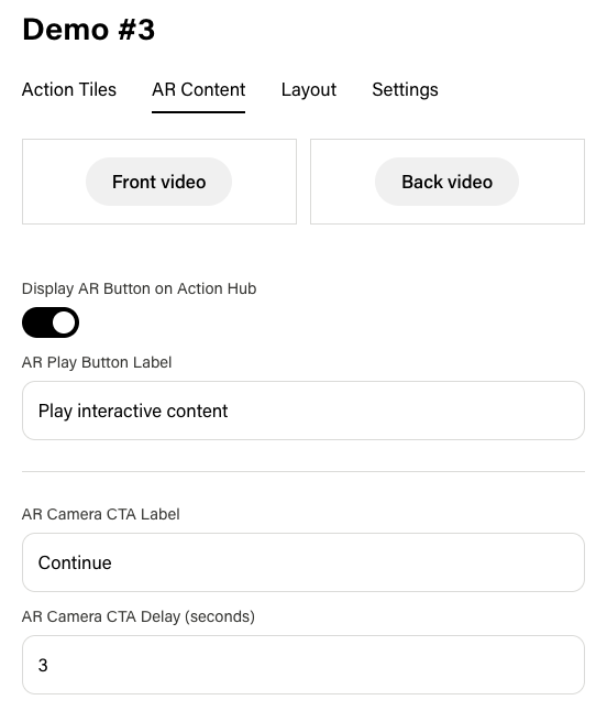 AR Content settings