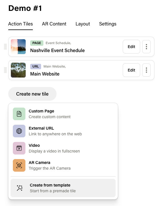 Create from template options
