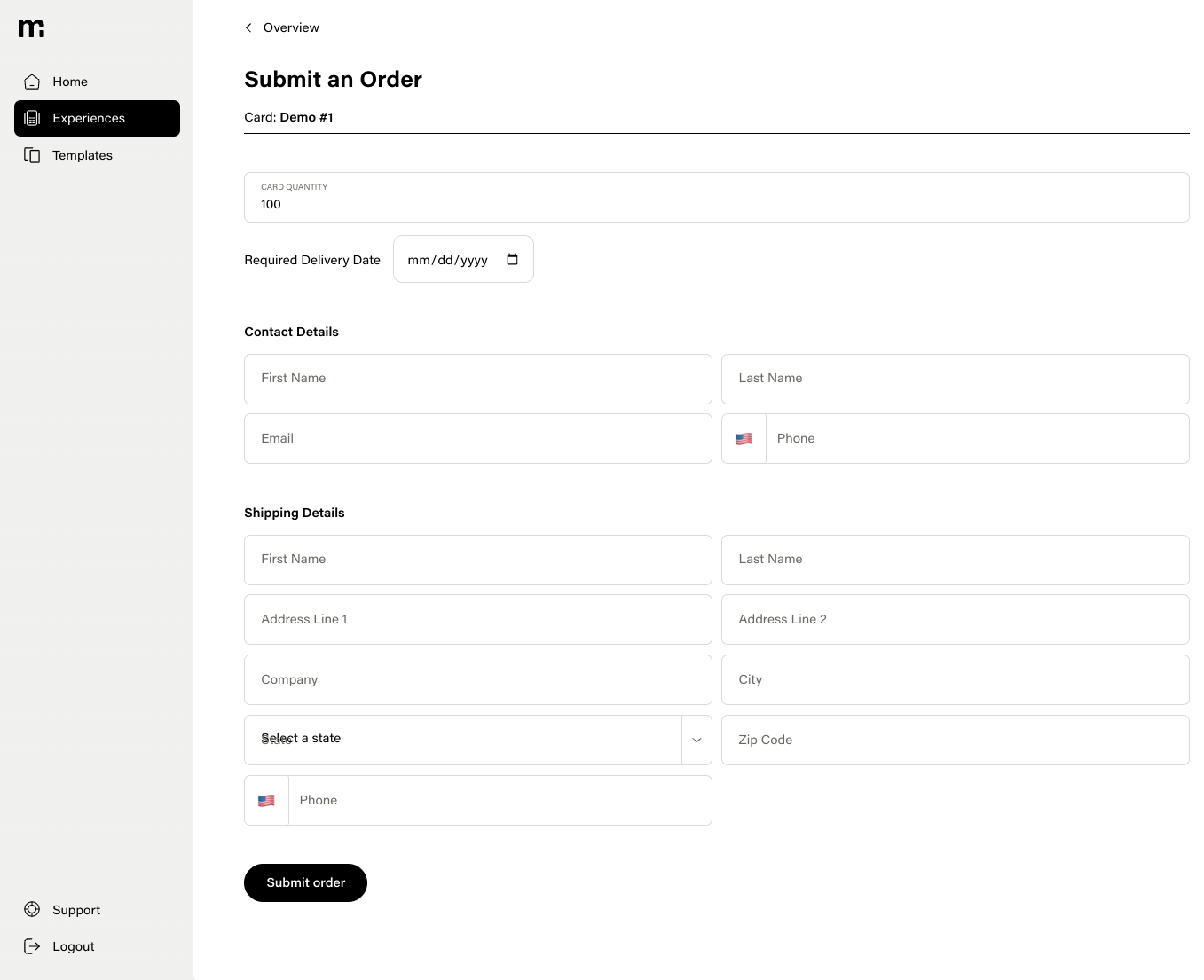 Submit an Order form